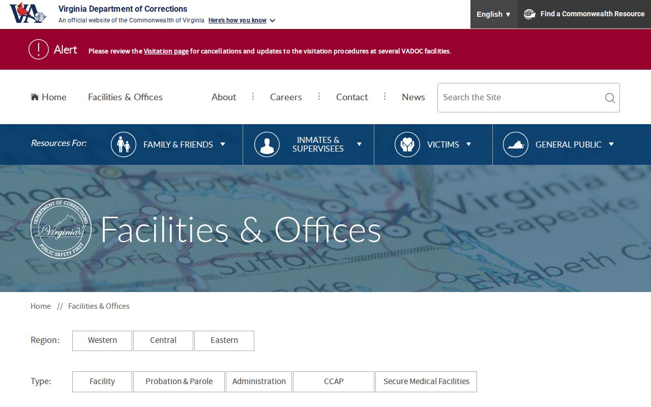 Sussex I State Prison release contact in the VADOC directory