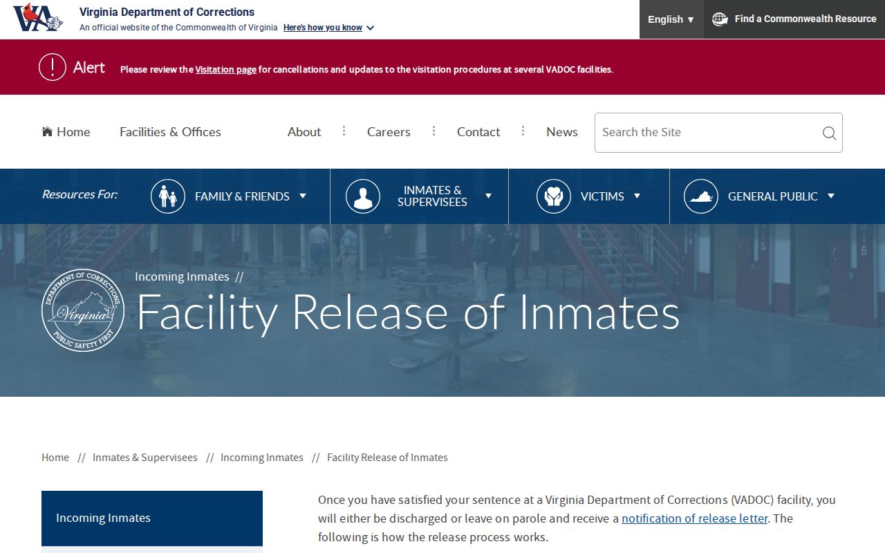 Sussex I State Prison VADOC actual release procedure