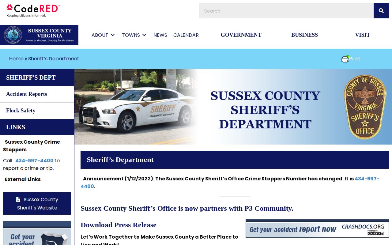 Sussex County 24-hour release records source on the Sheriff page